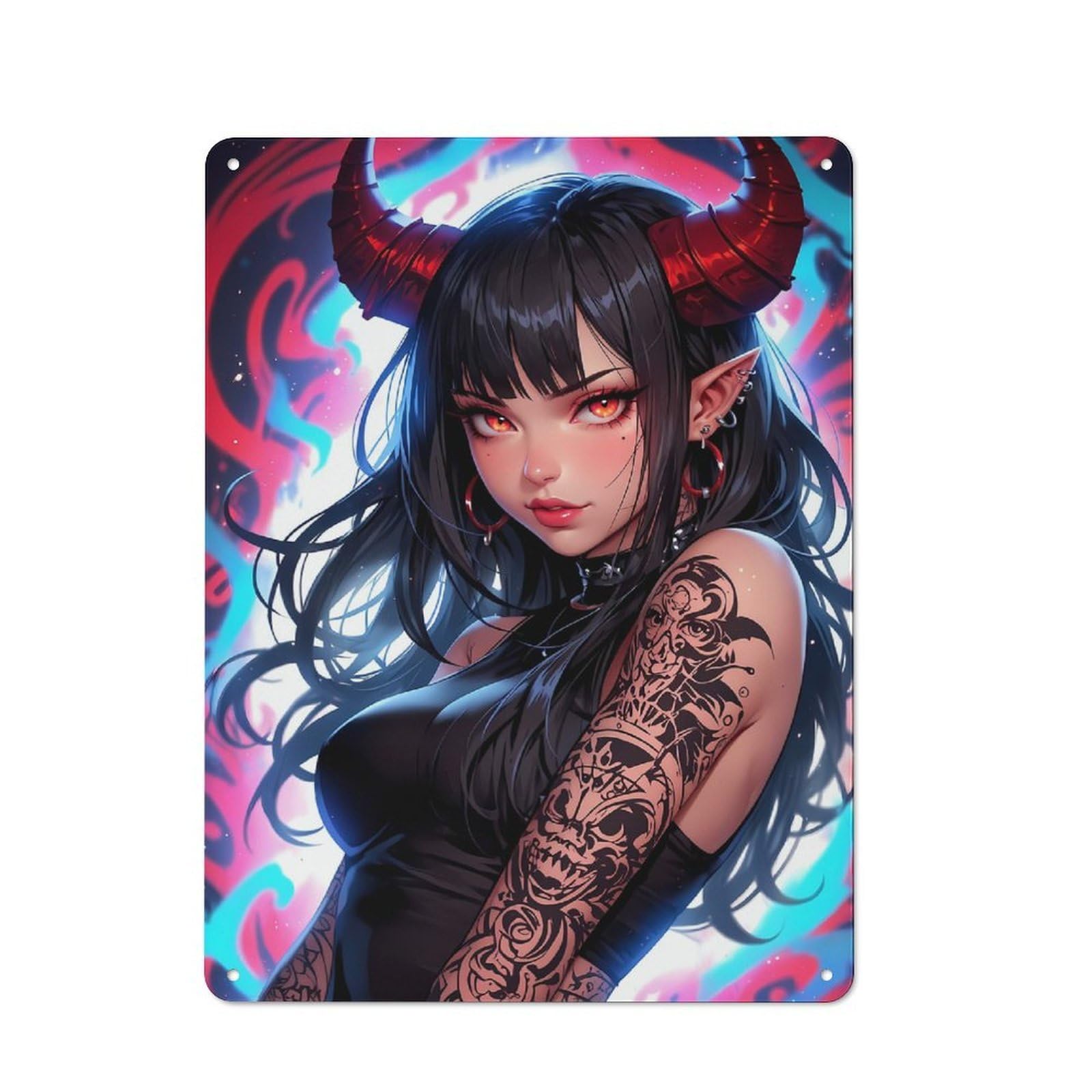Junmoney Girls Style-18 Devilish Demon Metal Tin Sign, Clear Colour Print, For Garage, Shed, Workshop Or Hobby Room, 40X30cm