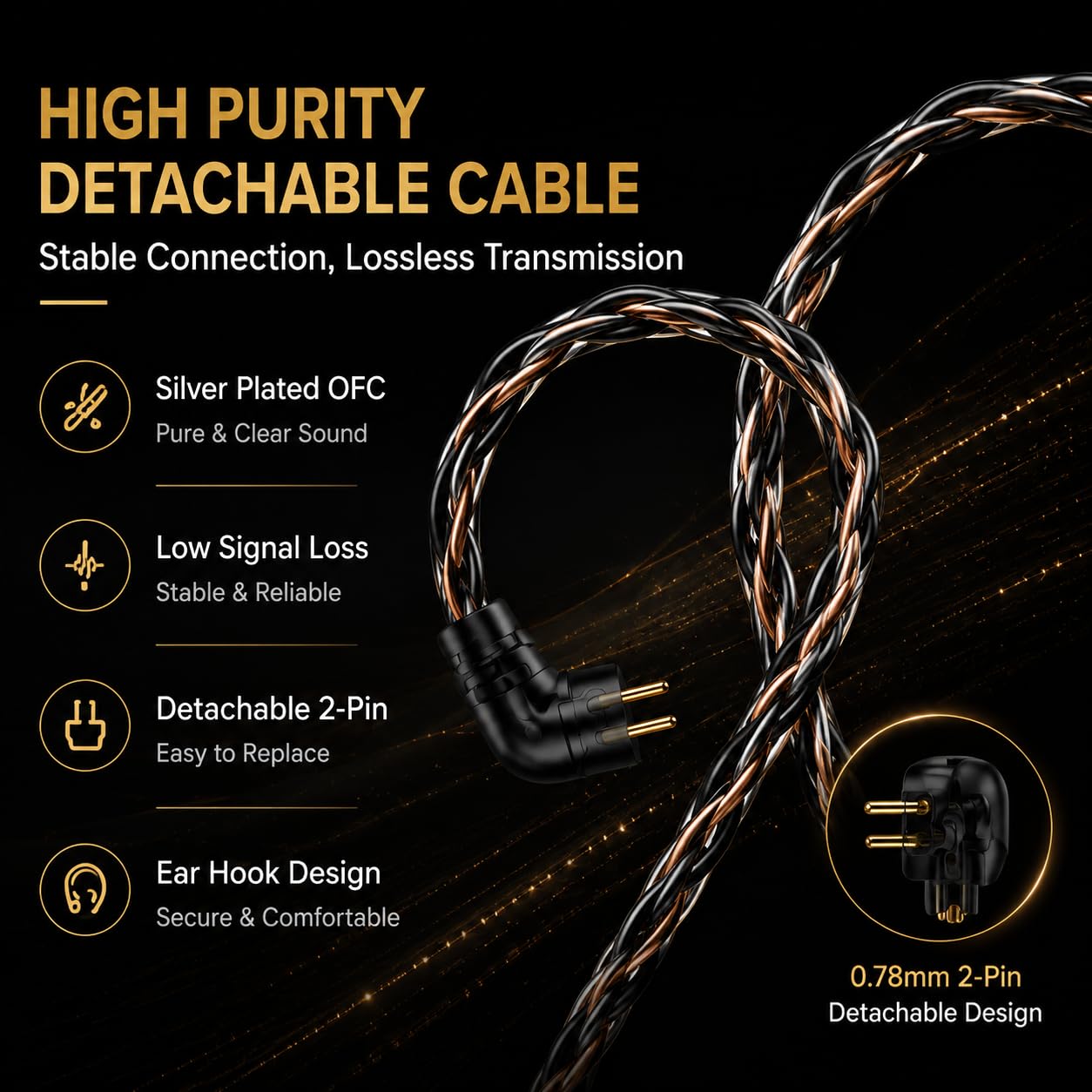Cuffie Hi-Fi con cavo in-ear, auricolari IEM con cavo staccabile, design ergonomico con isolamento acustico, auricolari da 3,5 mm, suono chiaro per musica, giochi, monitoraggio studio e