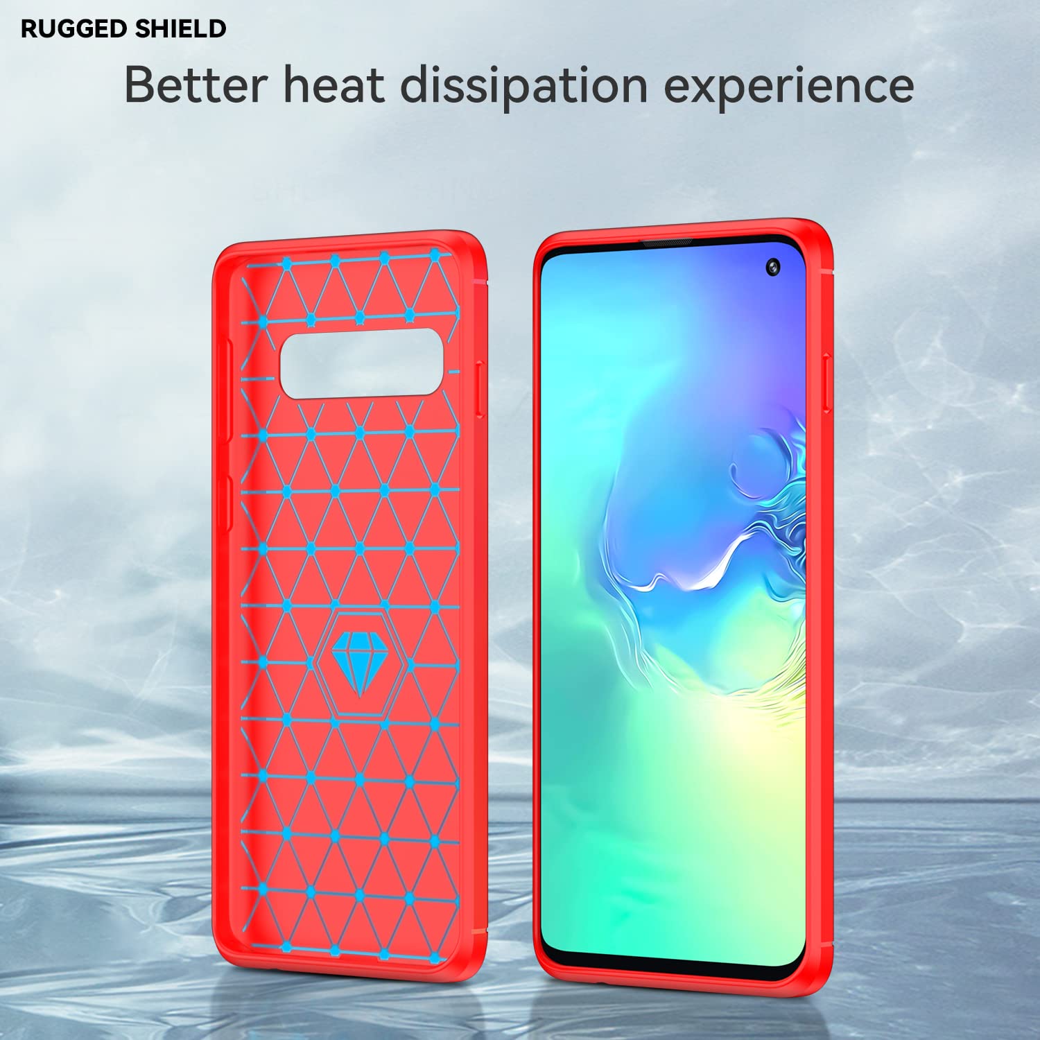 Asuwish Compatible with Samsung Galaxy S10 5G Phone Case with Tempered Glass Screen Protector Cover Grip Slim Silicone Rugged Shockproof Cell Accessories Carbon Fiber S105G S 10 G5 for Women Men Red — view 5