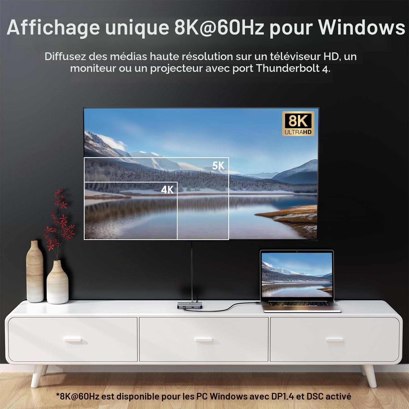 Station d'accueil Thunderbolt 4, WAVLINK USB C Hub avec Double Affichage 4K@60Hz, 100w Power Delivery, USB-A 3.2 Gen 2, pour MacBook Pro/Air M1 M2 M3, Ordinateur Portable Thunderbolt 4/3