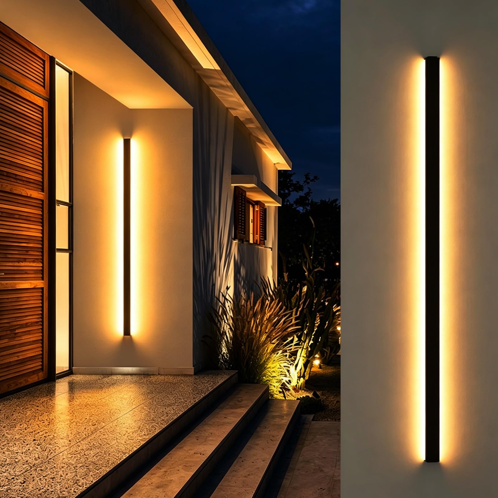 Body Sensing Wall Lighting for Front Porch Hallways, LED Luminous Stair Handrail with Soft Light, Matte Metal Atmospheric Light Banister Railing(Right Warm Light,2.3ft/0.7m)