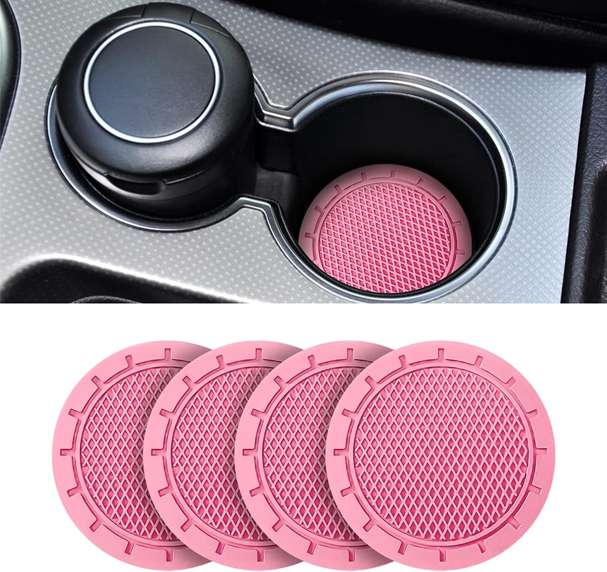 Car Cup Holder Coaster, 4 Pack 2.75 Inch Diameter Non-Slip Universal Insert Coaster, Durable, Suitable for Most Car Interior, Car Accessory for Women Men (Pink)