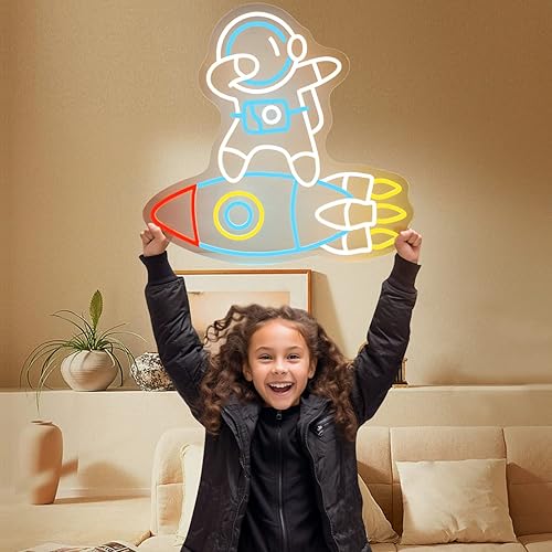 Miniatura 4 de Letrero de neón de astronautas y cohetes, luz de neón LED regulable para decoración de pared, decoración de habitación espacial para regalos para