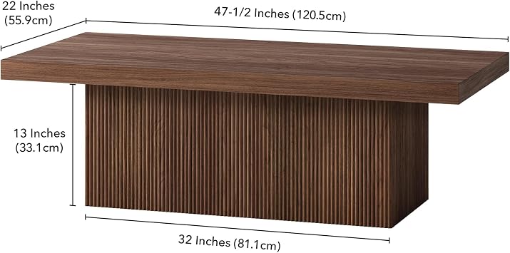 Henn&Hart 48 Modern Fluted Coffee Table, Medium Walnut