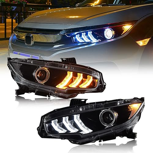 YHY - Conjunto de faros delanteros para Honda Civic SedanCoupeHatchback 2016, 2017, 2018, 2019, 2020, 2021, lámpara de cabeza estilo Mustang, luz
