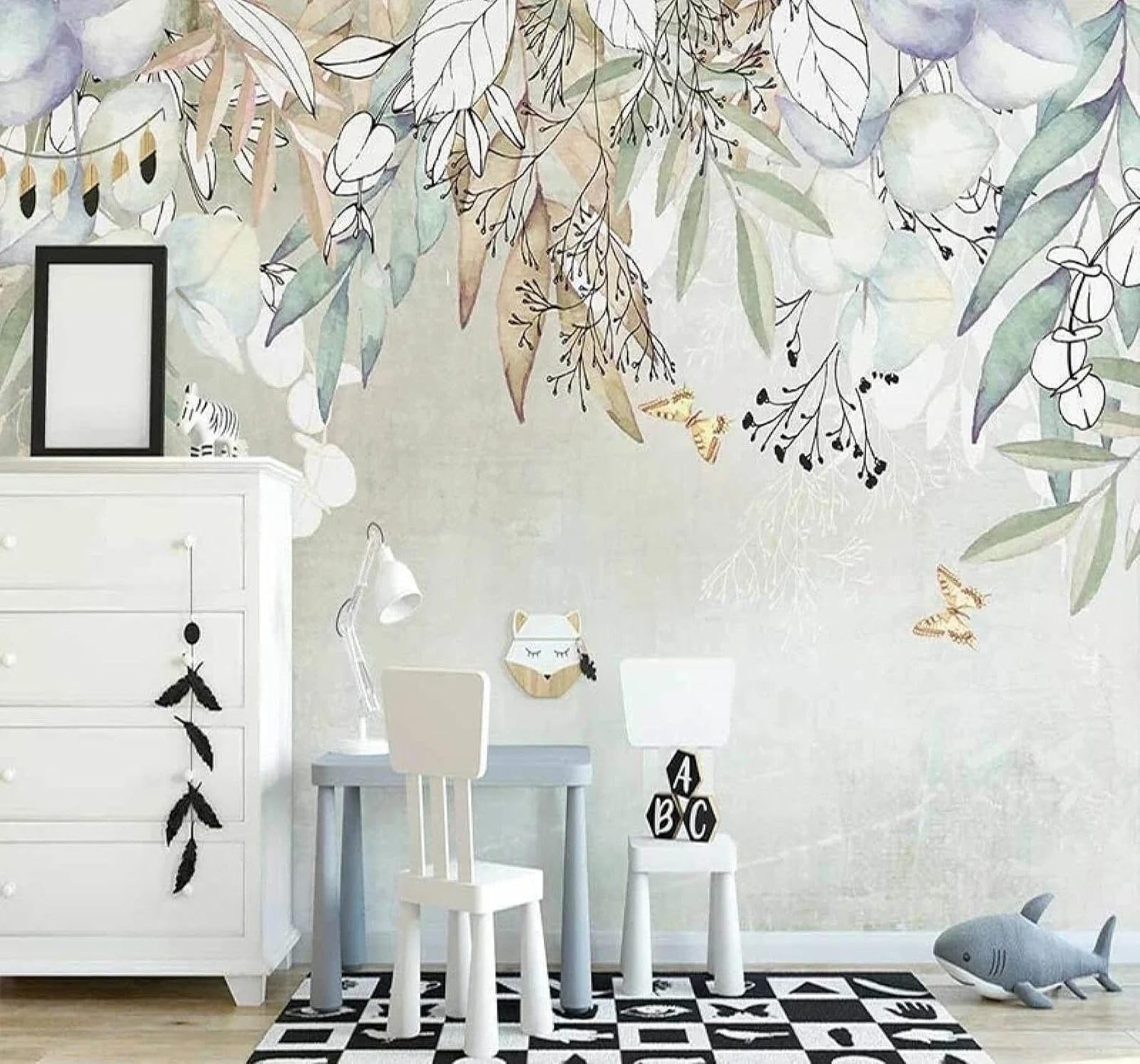 Xlming 250Cm×170Cm(B×H) Hand Drawn Watercolour Pastoral Plants Butterflies 3D Wallpaper Luxury Silk Study Dining Feature Sofa Grey Bedroom Living Room Tv Decorative Wall-250Cm×170Cm