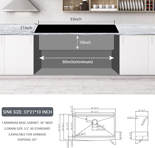Miniatura 8 de Loftus - Fregadero de cocina de 33 pulgadas con delantal frontal, de acero inoxidable, calibre 16, repisa profunda para estación de trabajo,