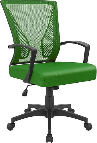 Furmax Silla de oficina con respaldo medio, silla de escritorio giratoria con soporte lumbar, silla de malla ergonómica para computadora con