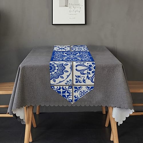 Miniatura 7 de xigua Camino de mesa de 13 x 90 pulgadas, color azul, de cerámica mexicana, antideslizante, resistente al calor, moderno, ideal para cenas,
