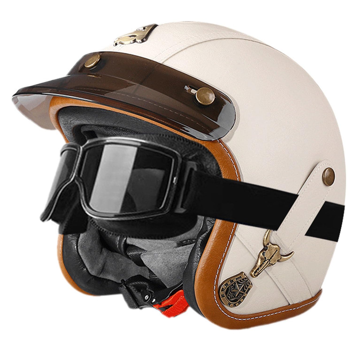 VVPEC Casque Jet Moto Vintage Homologué ECE/DOT - Demi Casque Rétro Avec Visière (Taille M 57-58cm)