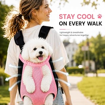 Inspack Dog Backpack Carrier/Cat Carrier, Adjustable Pet Front Carriers Travel Bag for Puppy Medium Dogs, Legs Out, Soft Ventilated Doggie Chest Carry Backpacks for Hiking/Camping, 2.5-4 lbs, Pink