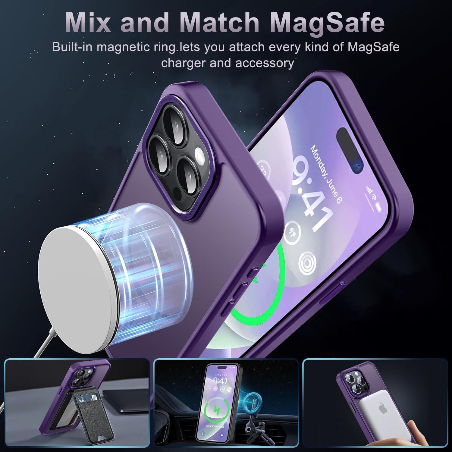 Newfuture Upgraded Magnetic for iPhone 15 Pro Max Case [Compatible with Magsafe] [Mil-Grade Protection], Pocket-Friendly, Slim Translucent Phone Case Cover for iPhone 15 Pro Max 6.7", Deep Purple - Image 2