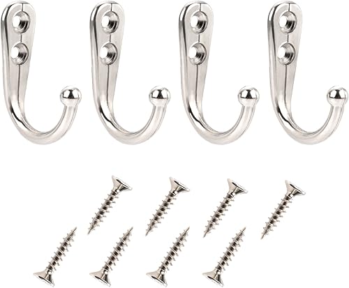 Miniatura 6 de eBoot - Gancho de pared para bata, Colgador para una sola ropa - 20 unidades y 50 tornillos (Bronce), Plateado