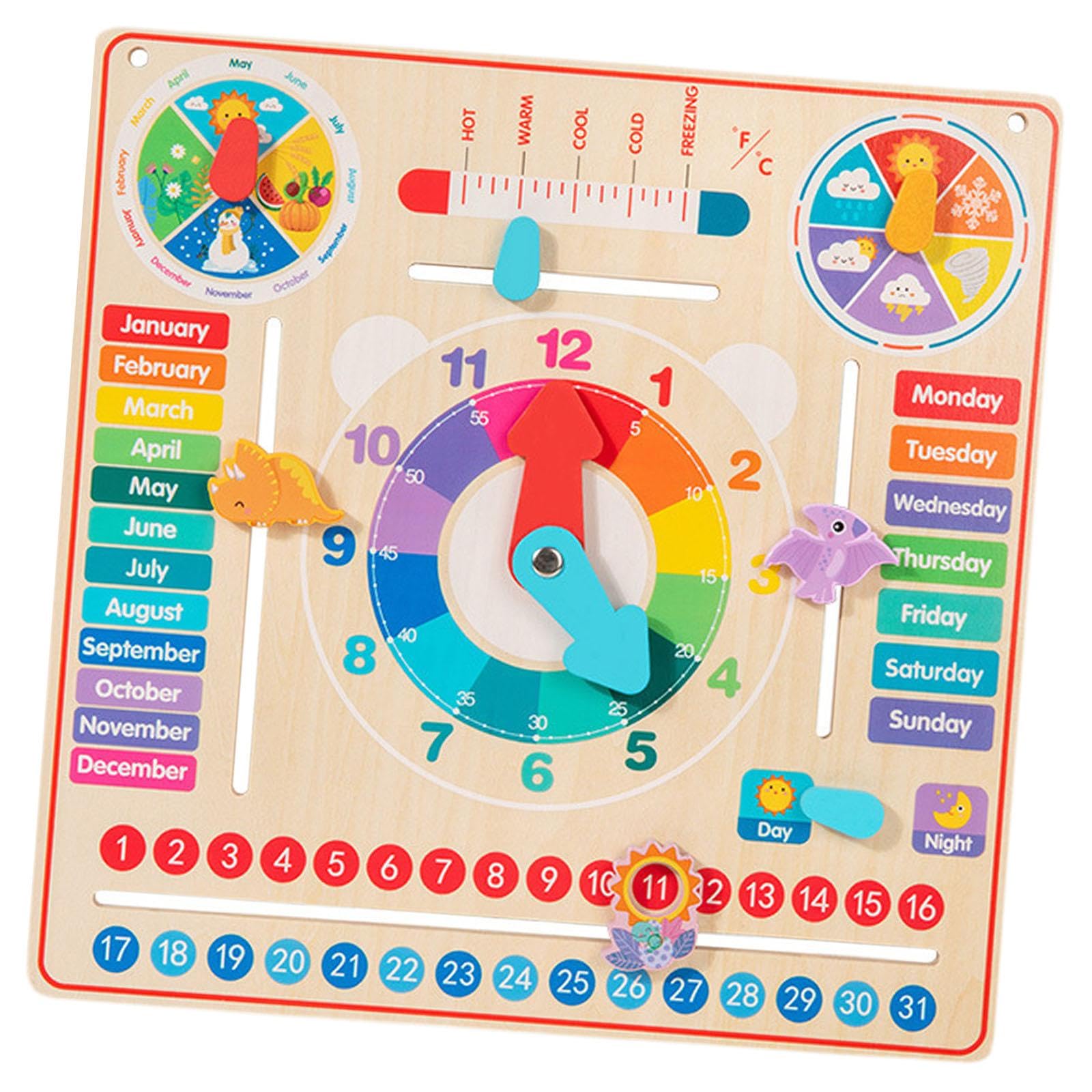Milageto Reloj de Madera con Calendario, Juguete Educativo, Reloj de Madera para Aprender, Regalo para niños, Juego de Mesa de Aprendizaje para niños