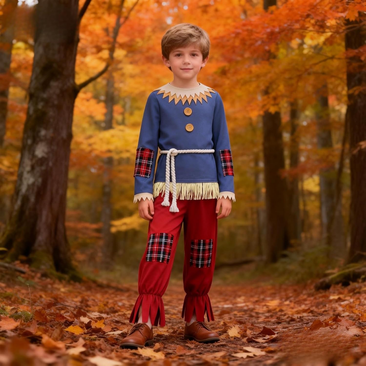 Scarecrow Costume Boys Dorothy Halloween 4 Pcs with Hat and Puttee