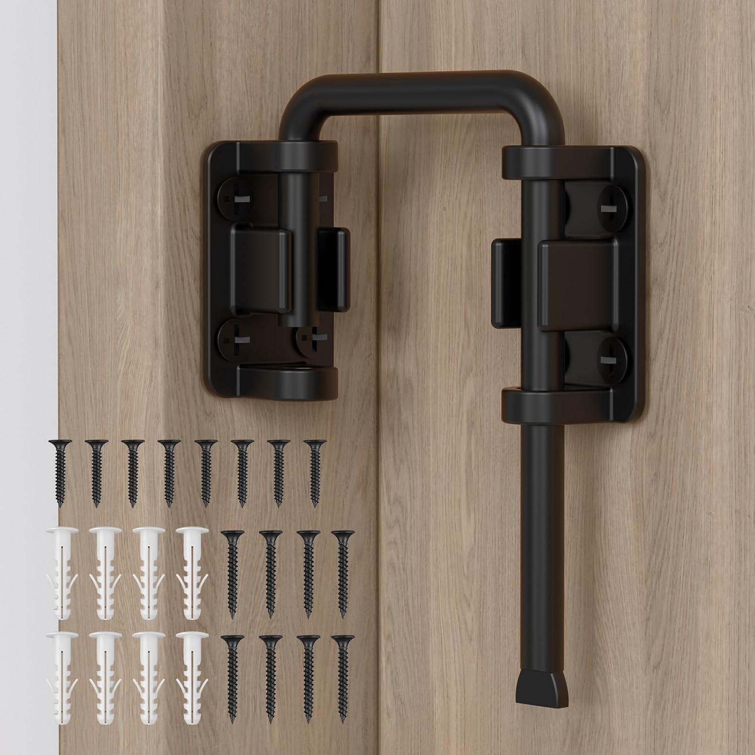 Sliding Door Loop Lock, 2.36 Inch Stainless Steel Patio Door Latch for Window, Barn, Garden, Fence, Shed, Closet, Double Gate - 90/180 Degree Installation U-Bolt Lock (Black-1PC)