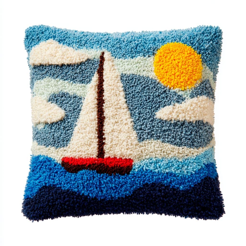 AxiangziK Latch Hook Pillow Kit 17x17in,sea Sailing Boat