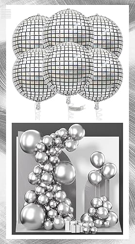 PartyWoo Globos plateados de discoteca 6 piezas y globos plateados metálicos, 140 piezas