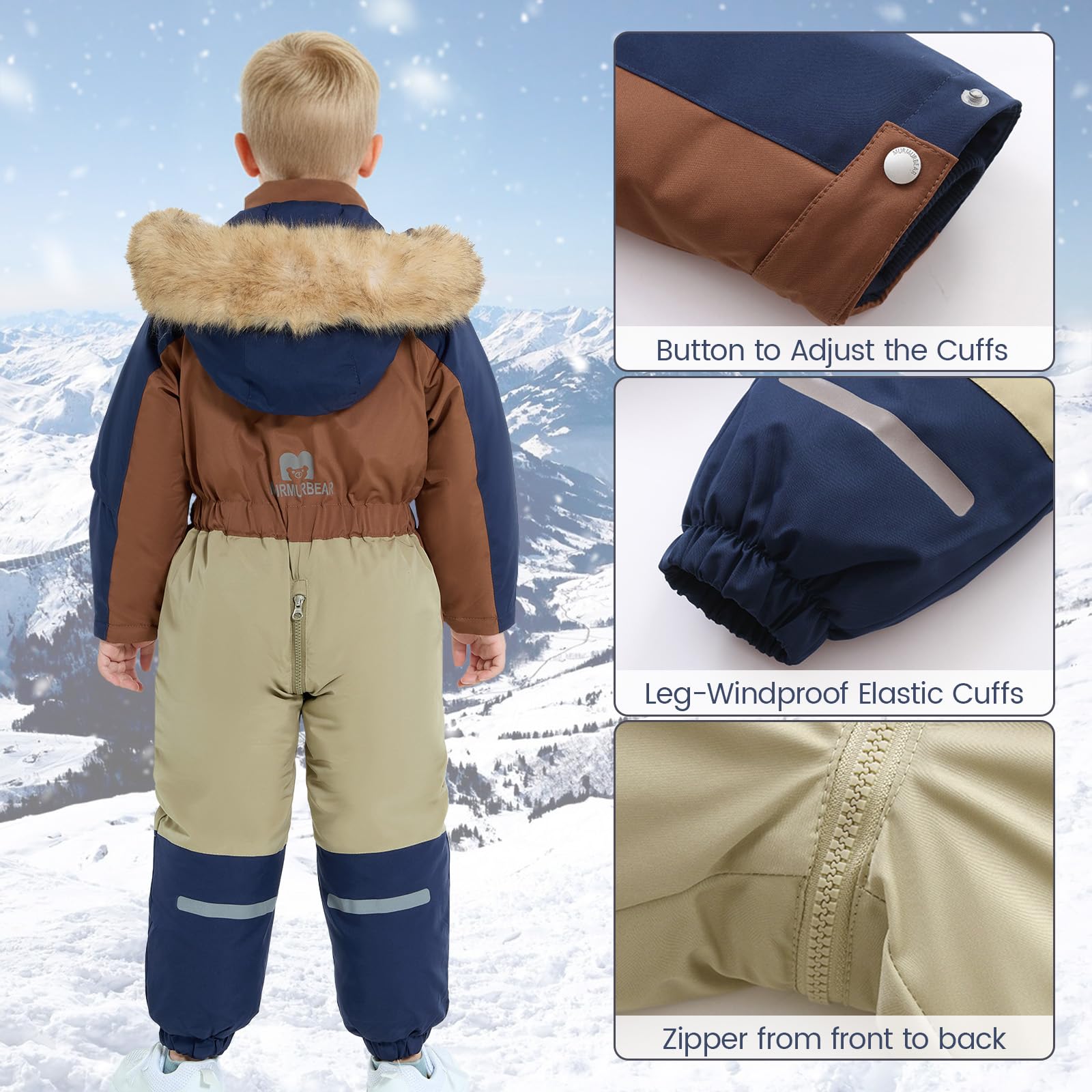 JiAmy Combinaison de ski pour enfant, garçon et fille, avec capuche, doublure en polaire, pour bébé de 1 à 6 ans