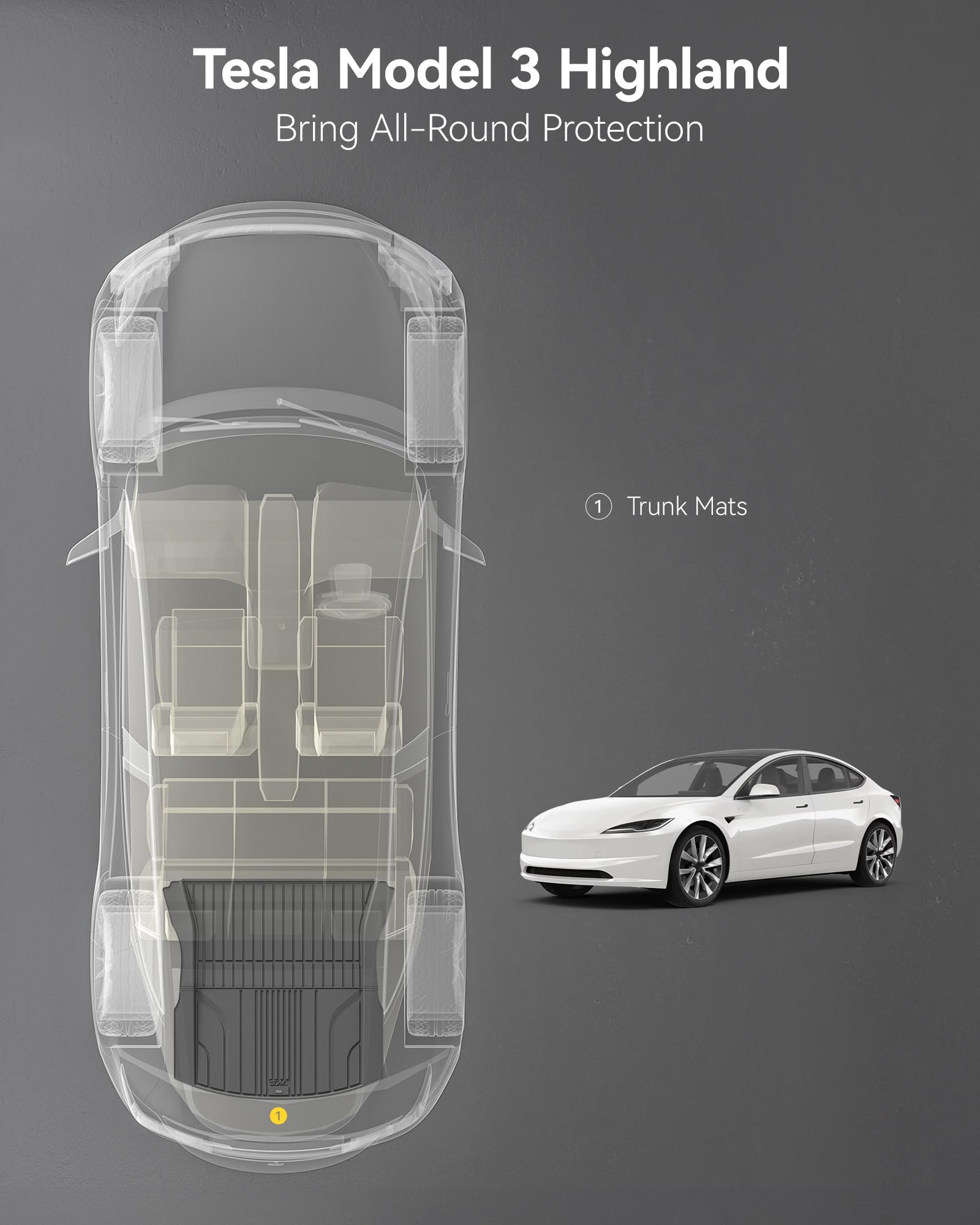 3W Mata Bagażnika dla Tesla Model 3 Highland 2024-2025 2026, Wodoodporne i Wytrzymałe Maty ochronne Bagażnika Psów z Thorex™, Tyłu Zrównoważające Uderzenia dla Tesla Model 3