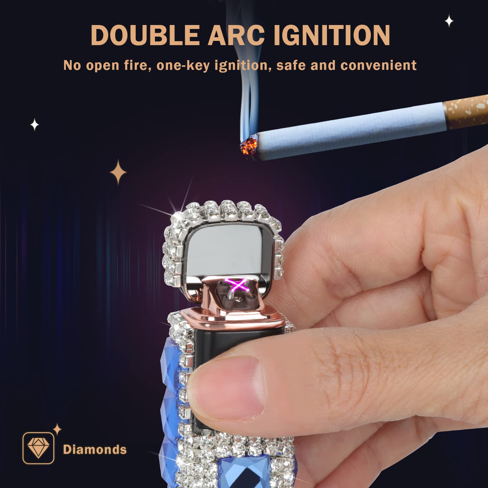 Amazon.com: Electric Lighter Bling Glitter USB Rechargeable Lighters  Cigarette Lighter with Rhinestone,Perfect for Girl Women,Deep Blue : Health  & Household