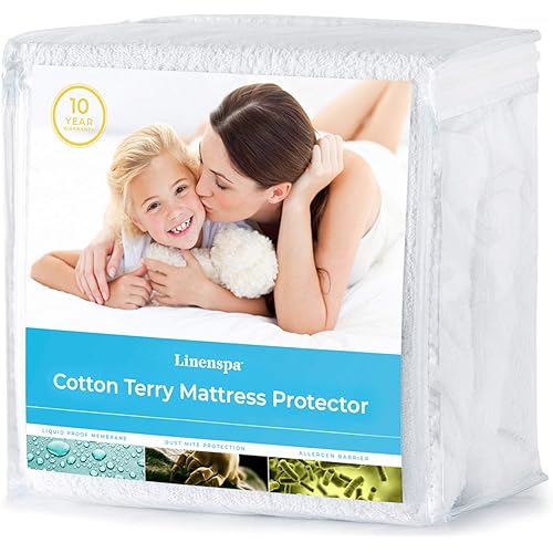 Linenspa Mattress Protector-Waterproof-Hypoallergenic-Vinyl Free, Full XL, Cotton Terry Top