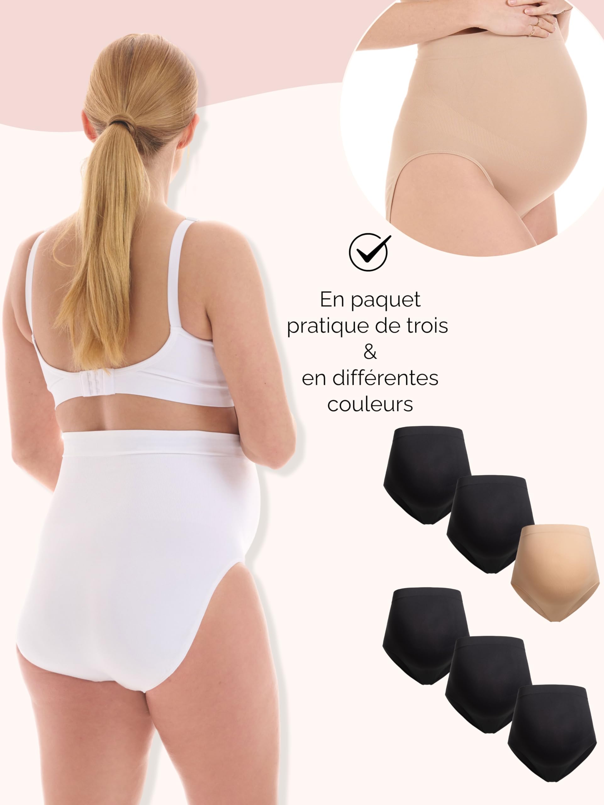 Herzmutter Culotte Grossesse - Slip pour Le Ventre - sous-vêtements Maternité - Contrôle Ventre - Taille Haut - sans Couture - Femmes Enceintes - Extensible - Lot de 2 & 3-5830