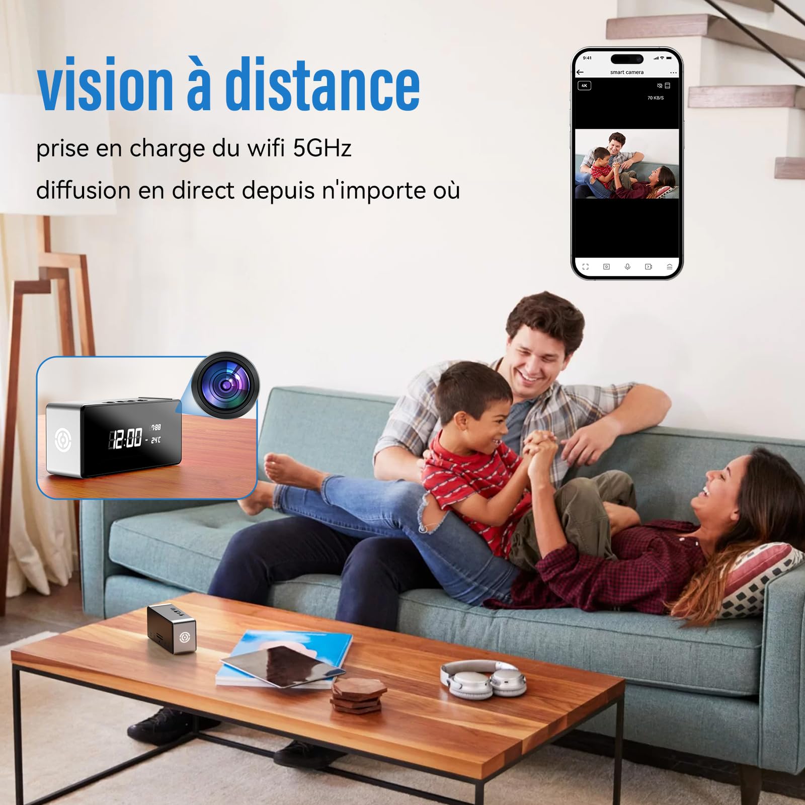 mini telecamera spia nascosta Interna 4K UHD Videocamera Sorveglianza con Visione Notturna, Mini Telecamera Spia Nascosta, Notifiche Movimento Istantanee, Doppia Memoria SD/Cloud