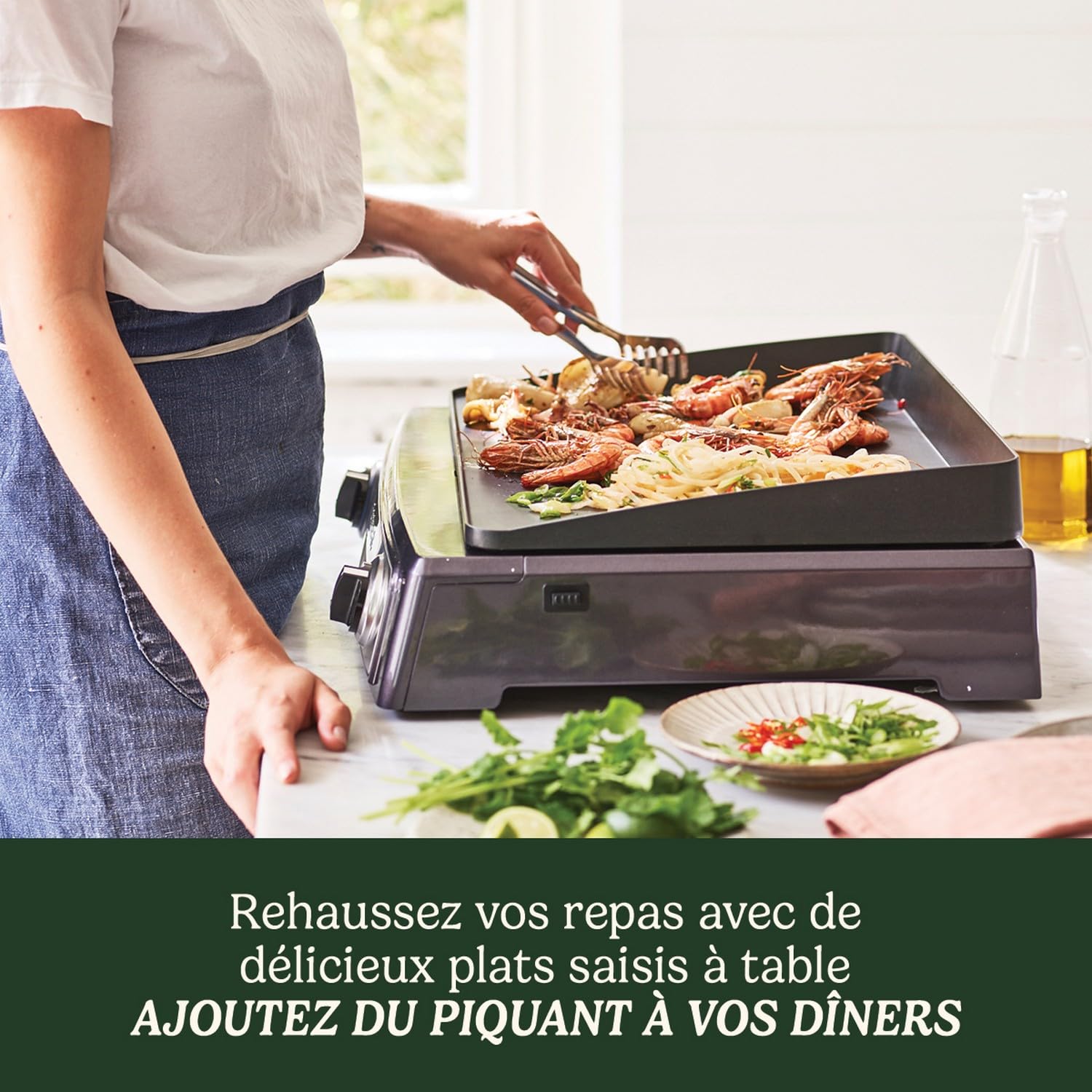 Cuisinart Plancha Entertaining Gril Double Face- Grande Plancha Electrique, Plaque de Cuisson Teppanyaki pour la maison - Plaque amovible non adhérente, Deux zones de température allant jusqu'à 260°C