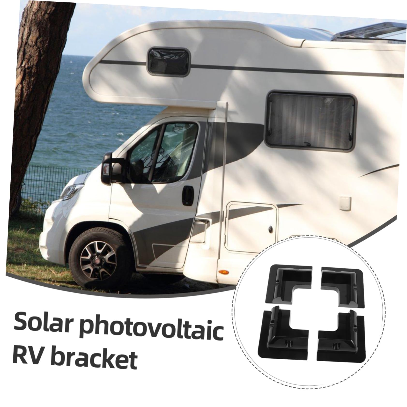 Supporto per Pannello Fotovoltaico per Camper, Abs Nero, Installazione senza Foratura, 4 Pezzi, per Roulotte e Pannelli Solari