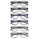 Colloddiss 6-Pack Reading Glasses for Men Women, Spring Hinge Readers Glasses, Blue Light Blocking Eyeglasses SR20523, 2 Black 2 Blue 2 Gray 1.5 x