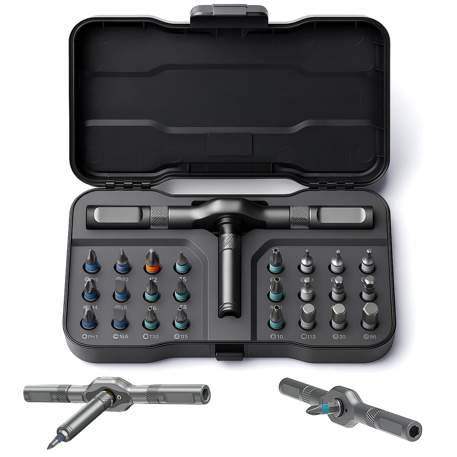Set di cacciaviti magnetici 24 in 1, set di cacciaviti a cricchetto fai da te per computer mobili, nero