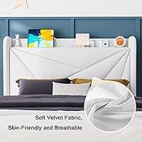 Vista 4 de Feonase - Base de cama de tamaño individual con estación de carga, base de cama tapizada con cabecera de ala, soporte de listones de madera maciza