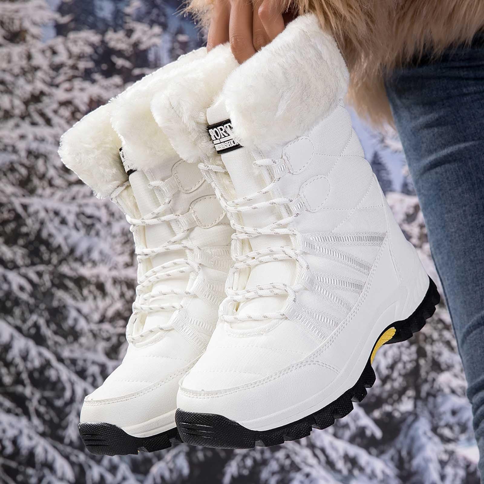 Bottes de Neige Femme Fourrées Mi-Mollet Bottes Femme Hiver Chaudes Antidérapantes Chaussures de Randonnée Ski Snow Boots Fourrées Confort Bottine Botte de Neige Imperméable Chaussure Hiver Bottines