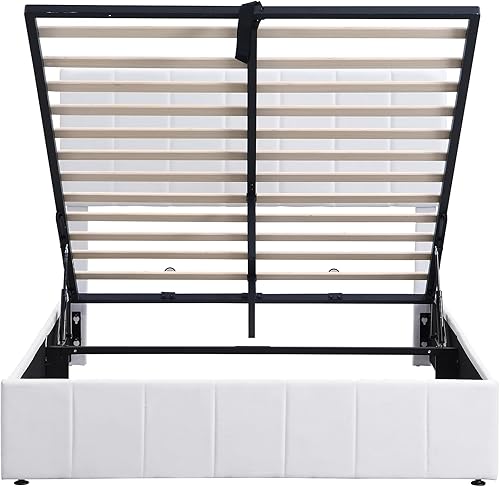 Miniatura 147 de Base de cama LED tapizada tamaño Queen, plataforma flotante de terciopelo con cabecero, MDF moderna y cama de madera contrachapada (beige-081)