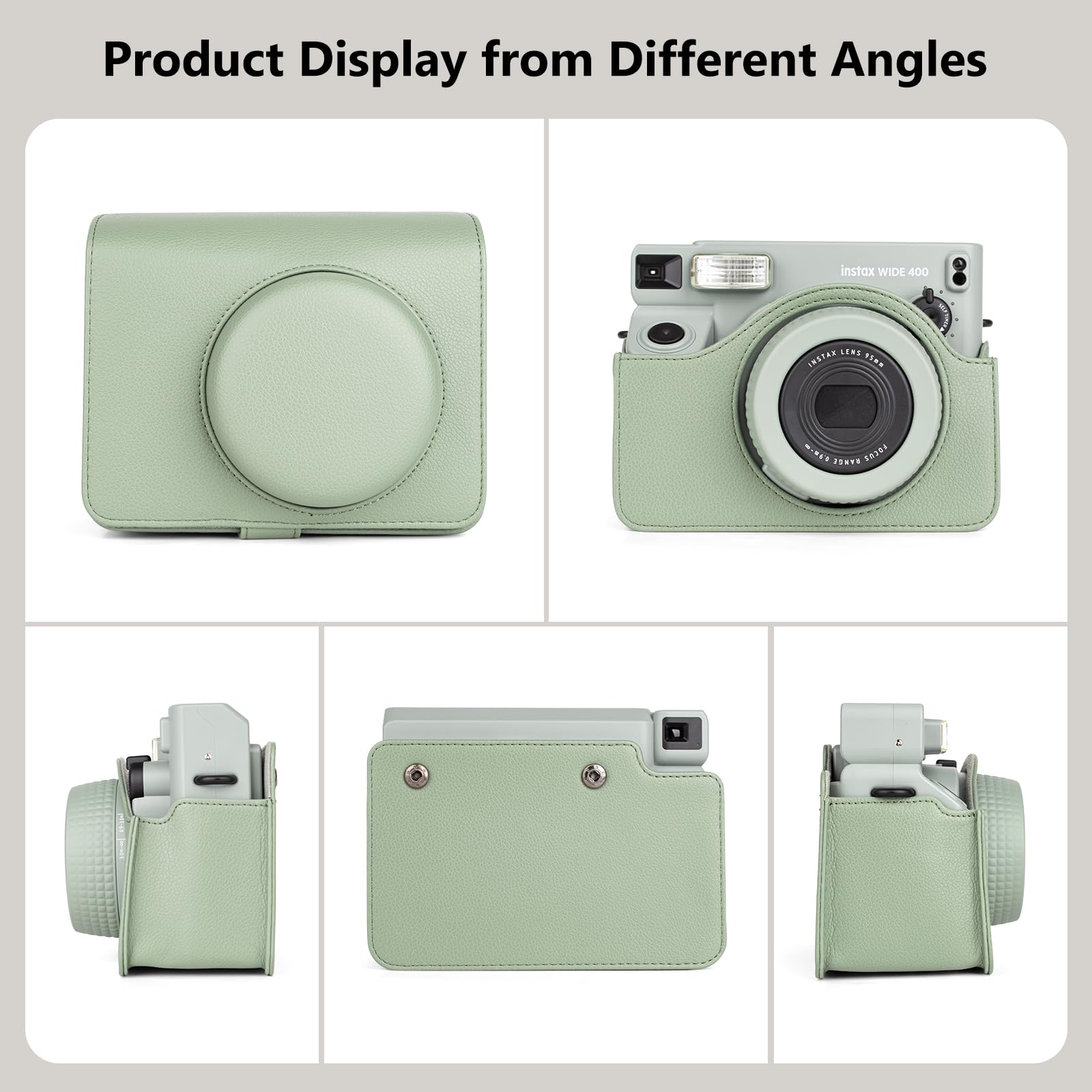 MUZIRI KINOKOO Custodia Compatibile per Instax Wide 400 Instant Camera, Custodia Protettiva in Pelle PU per Fuji Instax Wide 400 Instant con Tracolla Regolabile - Verde