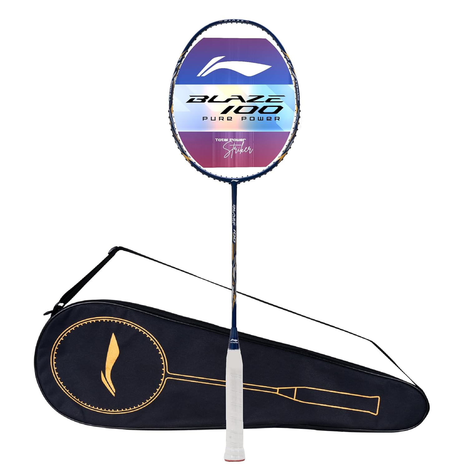 Li-Ning Blaze 100 Carbon Fibre Strung Badmiton Racket with Free Full Cover (Navy/White/Gold, 84 Grams) Li-Ning Blaze 100 Carbon Fibre Strung Badmiton Racket with Free Full Cover (Navy/White/Gold, 84 Grams)