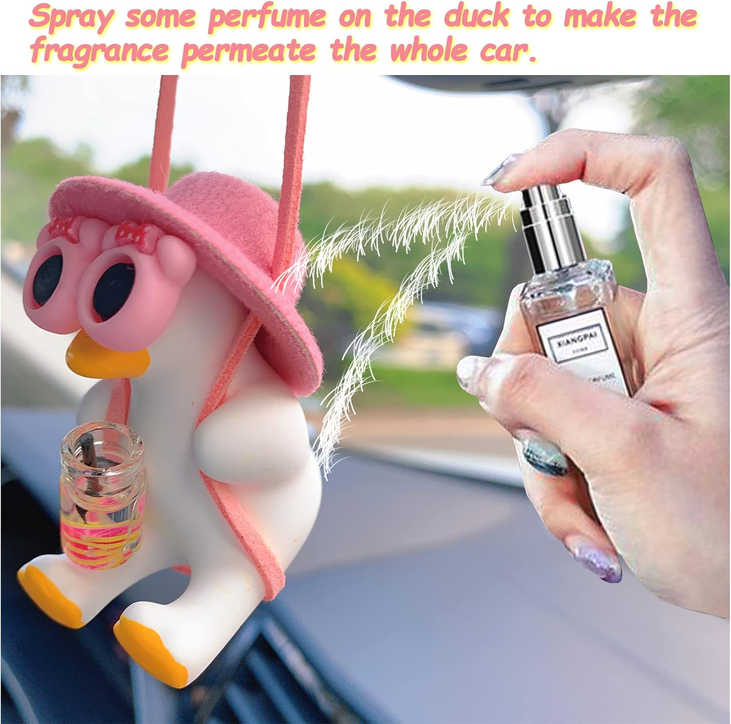 Pink Swinging Duck Car Ornament - Rear View Mirror Hanging Decor, Cute Car Charm Pendant, Small Gift for Office/Home image 5