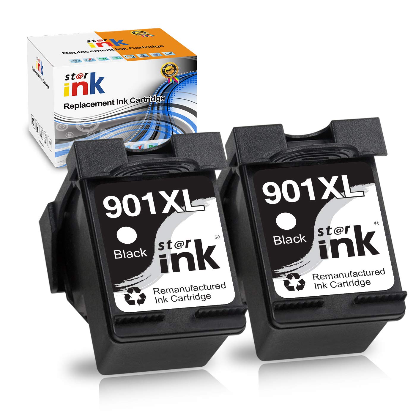 st@r ink Remanufactured Ink Cartridge Replacement for HP 901 XL 901XL (Black) for OfficeJet J4500 J4524 J4525 J4535 J4540 J4550 J4580 J4585 J4624 J4660 J4860 J4680 J4680c Printer, 2 Pack