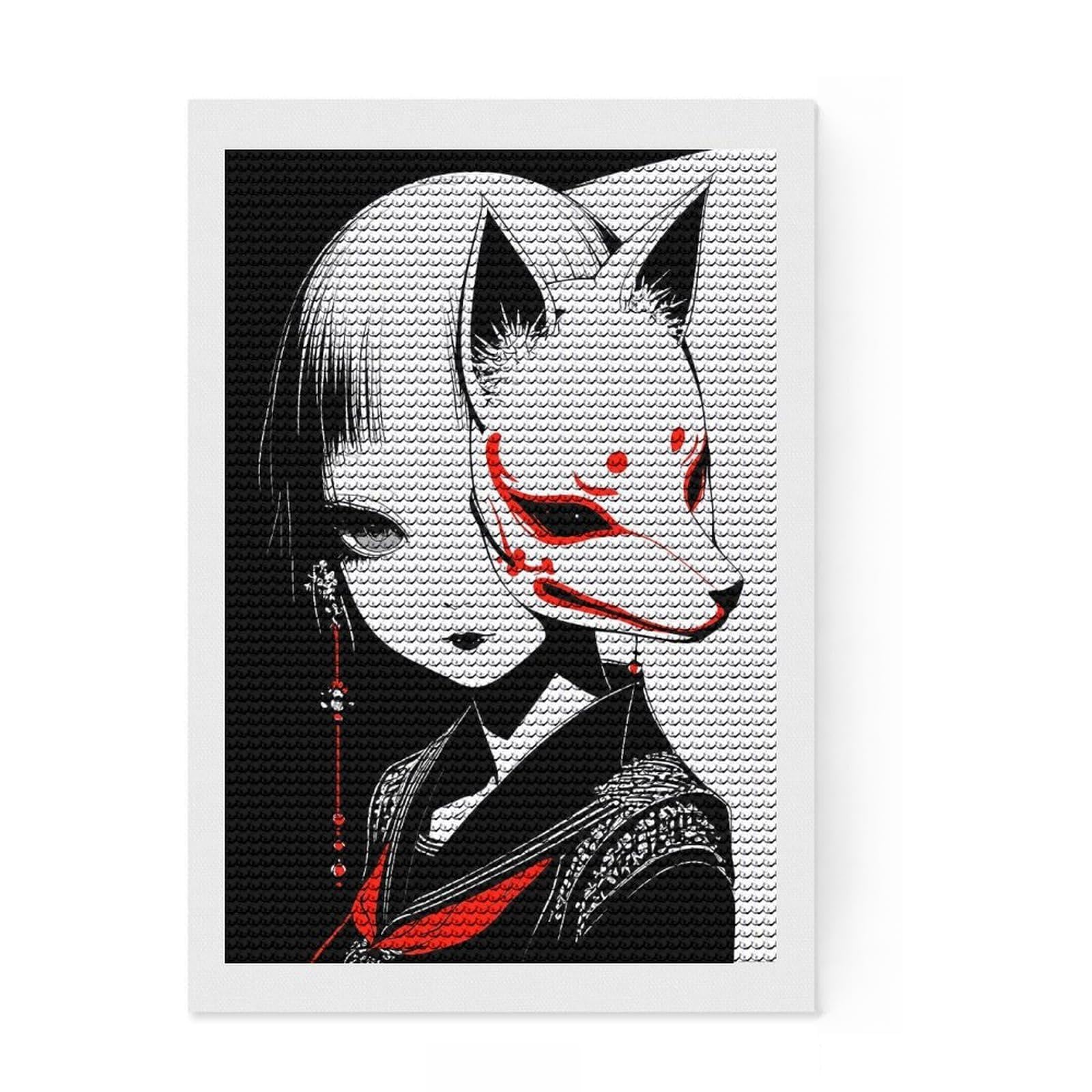 Junmoney Japan Mask Diamond Painting Canvas Set 8"x12", Neat Printed Canvas, Creative Leisure Activity, Cosy Home Accent