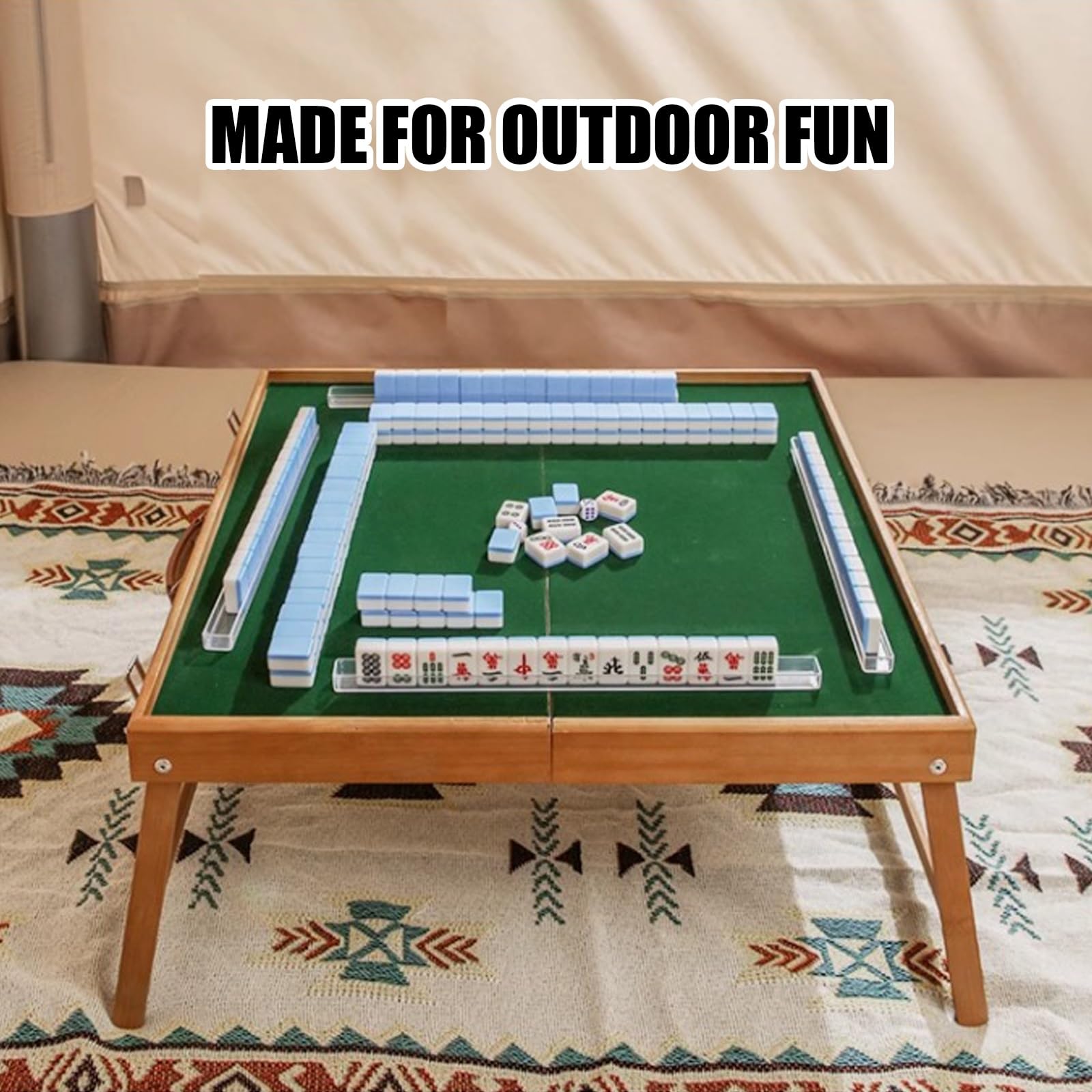 Tragbarer Mahjong-Tisch, quadratisch, Faltbarer Tisch, Höhe 9 Zoll, geeignet for Schlafsäle, Familien und Camping im Freien