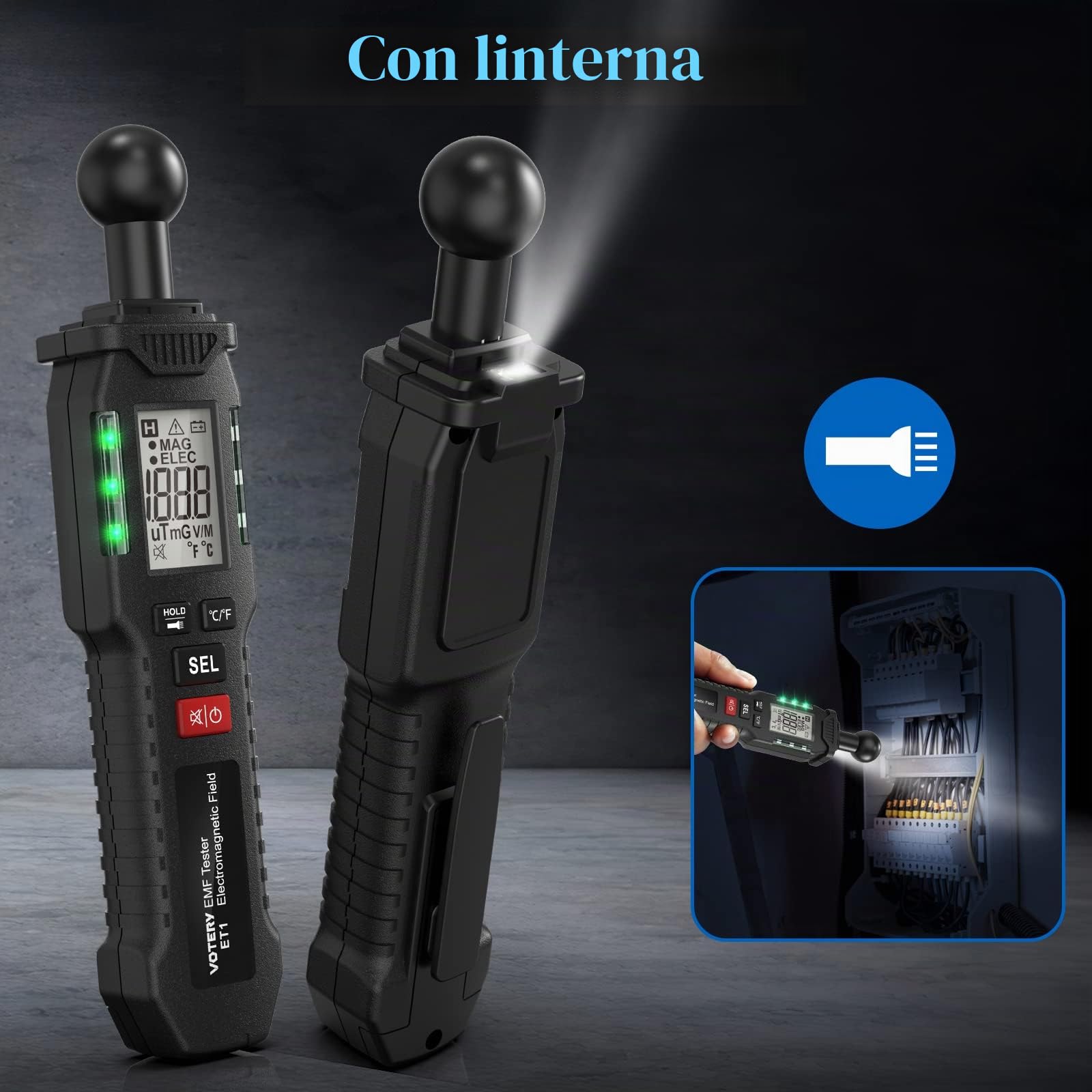 Medidor EMF, Medidor EMF digital portátil, panel LCD con zumbador y luz indicadora, adecuado para la inspección de campos electromagnéticos en casa, en la oficina, al aire libre, en sala de