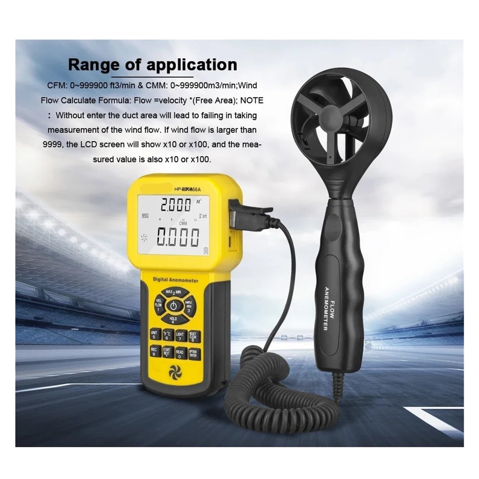 856A Digital Wind Speed Air Volume Meter Anemometer USB/Handheld with Data Logger and Carry Case