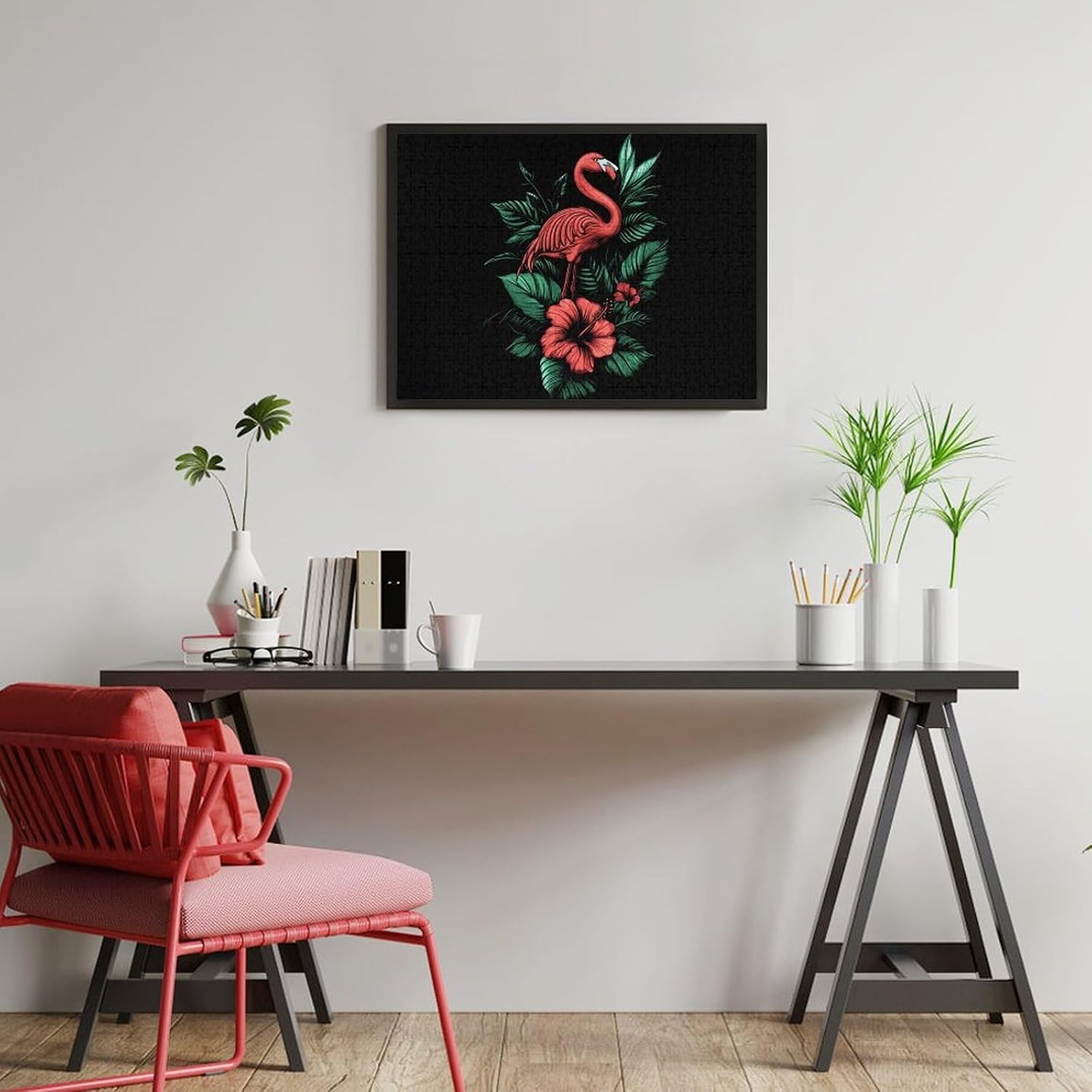 Flamingo Hibiscus Floral Wood Puzzle Challenging Jigsaw Puzzles for Women Men