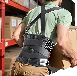 Ultra Breathable Work Back Brace for Men & Women [Upgraded Medical-Grade Support] Lower Back Support Belt with Removable Suspenders - Pain Relief for Lifting, Warehouse, Construction, Moving
