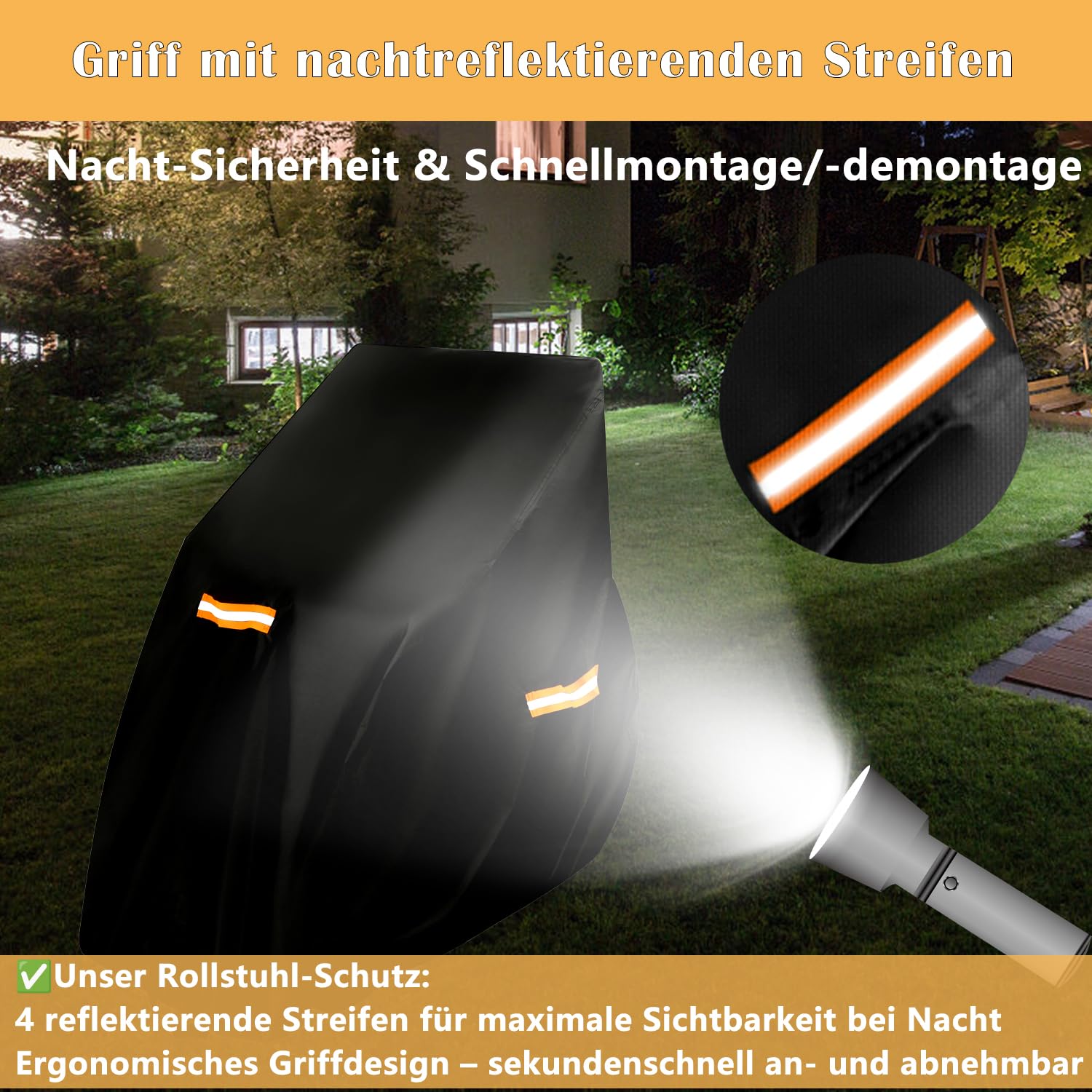 Wasserdichte Abdeckung für Rollstuhlfahrradroller, 420D schwere Oxford Schutzhülle, Staubschutzhülle für Reiserollstühle, Doppelnaht | Gummiband unten