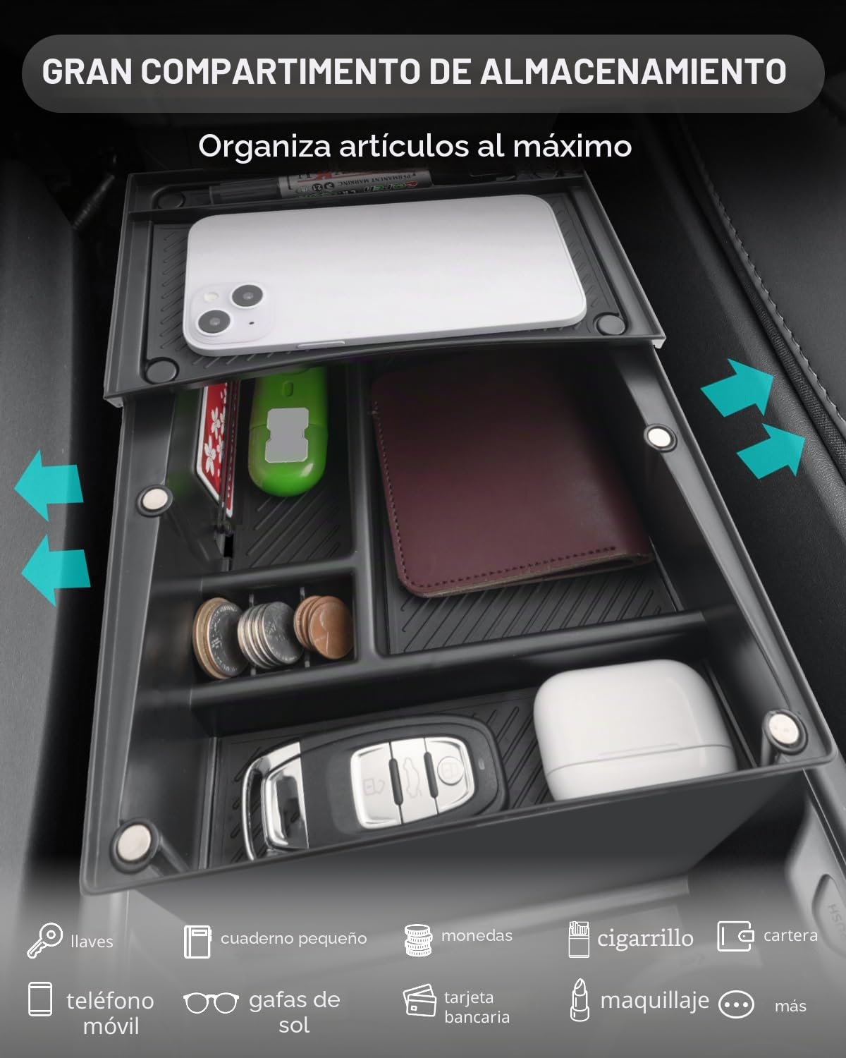 CDEFG Compatible con Kia EV3 2025 2026 consola central, caja de almacenamiento de doble piso debajo del reposabrazos central, organizador de consola central para coche, bandeja EV3 GT Line Accesorios
