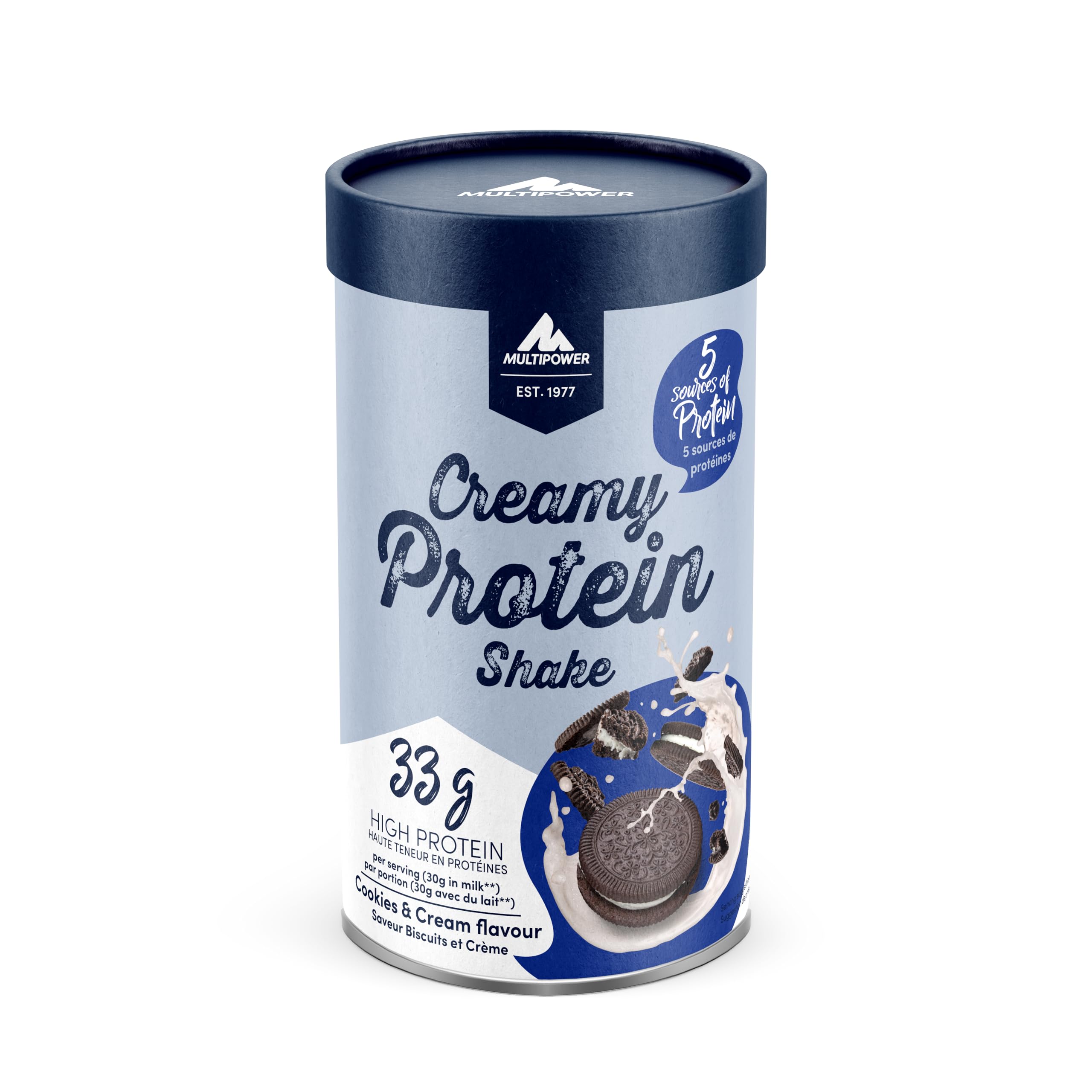 Multipower Creamy Protein Shake 420 g, hochwertiges Cookies & Cream Protein Pulver mit Whey und Casein, für leckere Shakes zum Muskelaufbau