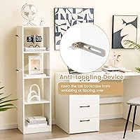 Vista 6 de LOKO Estantería vertical de 4 cubos, estantería independiente estrecha de 56 pulgadas de alto con accesorios anti-caída, organizador de Blanco