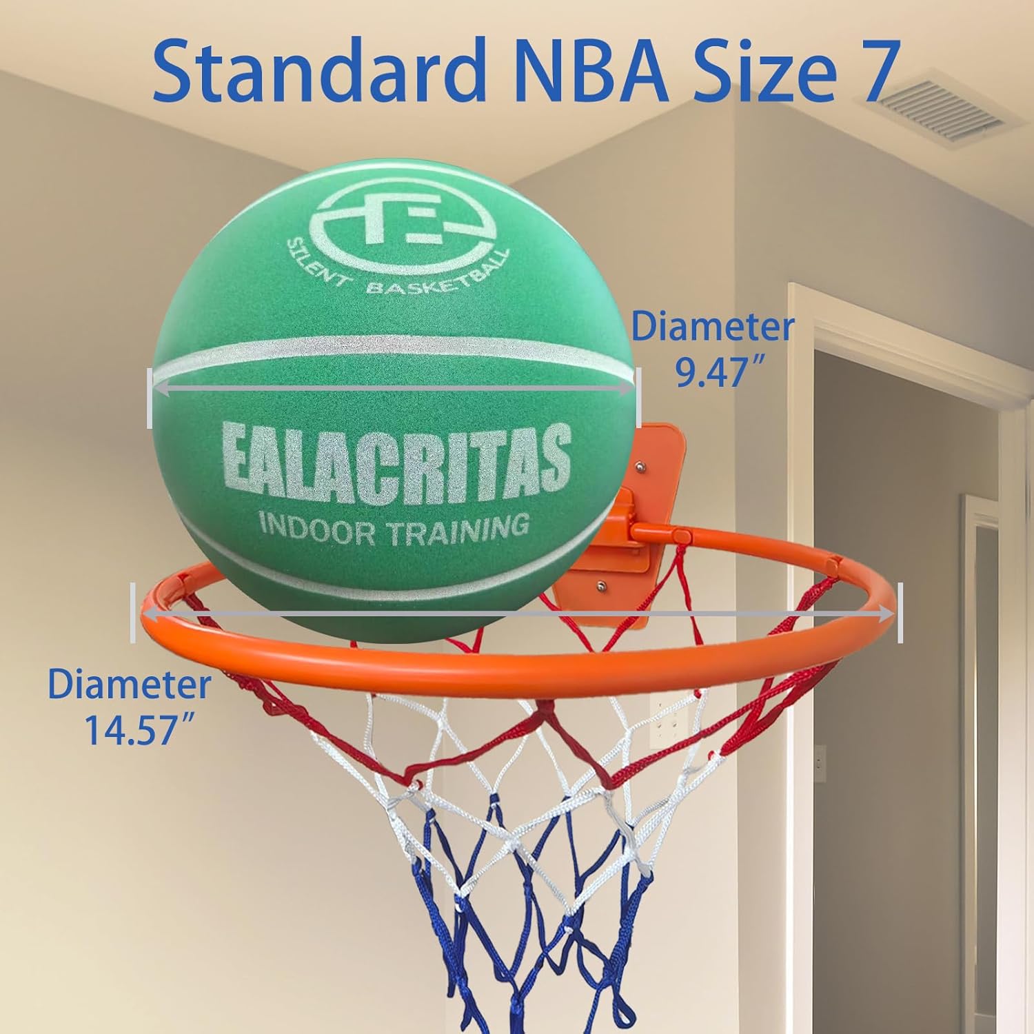Non-Compress Size 7 (29.5”) Grooved Airless Silent Basketball & Indoor Hoop & Shooting Form Trainer Gift Set - for Indoor Dribbling and Shooting Kit